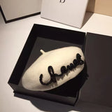 Bonnyshow New Letter Pearl Angora Fur Beret for Women Lady Winter Hat Artist French Painter Cap Female Warm Vintage Pumpkin Hats