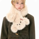 Bonnyshow Japanese Cute Women's Winter Cross Hair Collar Scarf Imitation Fox Hair Puppy Neck Protection Coldproof Muffler JK Accessories