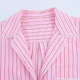Bonnyshow  Women's Versatile Collar Striped Shirt with Belt Casual Pants Spring New Style Three Piece Set