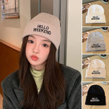 Bonnyshow Letter Embroidered Beanies Women Men Autumn Winter Warm Knitted Hat Korean Hip Hop Unisex Skullcap Couple Bonnets