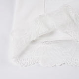 Bonnyshow  Fashion Trendy Solid Simple Causal Women T-Shirts Short Sleeves Slim Fit Lace Spliced Sweet All-Match Blouses