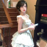 Bonnyshow  French Sweet Square Neck Small Flying Sleeve Floral Princess Puffy Dresses Women Summer Waist Slimming A-line Temperament Dress