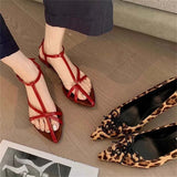 Bonnyshow  2025 Summer Womens Sandals  Fashion Pointed Toe Buckle Strap Narrow Band Low Heels Shoes Zapatos Mujer