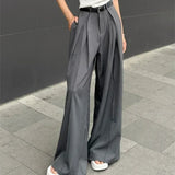 Bonnyshow Baggy Casual Grey Suit Pants Woman Korean Fashion Classical Office Ladies Wide Leg Trousers High Waist Basic Pantalones