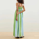 Bonnyshow  Women Summer Boho Striped Long Dress Sleeveless Flowy A Line Maxi Sundress Ladies Vacation Going Out Beach Dress