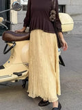 Bonnyshow  Solid Color Folds Long Skirt Women Summer New High Elastic Waist Chic Elegant A-line Faldas Streetwear Fashion Casual Midi Skirt