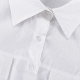 Bonnyshow  Casual Shirt Dress For Women Lapel Folds Short Dress Loose High Waist A-line Dress Buttons 2025 New Female White Dresses