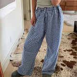 Bonnyshow Lounge Pants y2k Clothes Women Plaid Print Drawstring High Waist Loose Trousers with Pockets 2000s Clothing Streetwear
