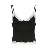 Bonnyshow  Lace Spliced Slim Fit Causal Simple Patchwork Women Camisole Tops Fashion Summer Basic Blouses