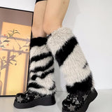 Bonnyshow Zebra Leg warmer Y2k Artificial Fur stripe Socks Japanese Lolita Leg warmer Women Faux Fur Shoes Cuffs Cover Socks Streetwear