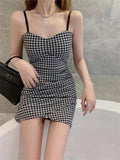 Bonnyshow  Woman Spring Summer Style Bodycon Dress Female Sexy Sleeveless Spaghetti Strap Pleated Sheath Dress Vestidos