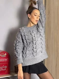 Bonnyshow New Hollow Out Braid Knitted Women's Pullover Fashion Casual Loose Solid Color Sweater Women Retro Soft Comfortable Sweaters