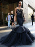 Bonnyshow Amazing African Black Mermaid Eveing Dresses With A Corset Bustier Strapless Big Volume Tulle Formal Party Gowns