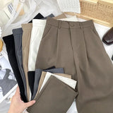 Bonnyshow Fall Spring Black Suit Haren Pants Women Fashion Elastic High Waist Casual Trousers Woman Korean Style Solid Office Pant