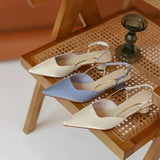 Bonnyshow  French Satin Style Sandals 2025 Spring Women New Baotou Mid Heel Design Luxury Pointed Versatile Single Shoes