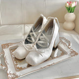 Bonnyshow  Girl's Pink Blue Silk bow Ribbons Lace- up Lolita Pumps Women Square toe Mary Jane Bowtie Block High Heels Ballet Shoes