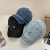 Bonnyshow Summer Denim Baseball Cap for Women Retro Letter Snapback Hat Korean Washed Cotton Lady Girls Duck Tongue Hats