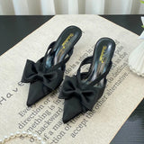 Bonnyshow  Bow Heeled Slippers Women's Pointed Toe Sandals Elegant Mules Shoes 2025 Summer Party Pumps Flip Flops Dress Sandalias De Mujer
