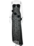 Bonnyshow  Sexy Strapless Transparent Lace Wers Women Maxi Backless Evening Dress Female Autumn New Elegant Party Clubwear