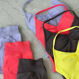 Bonnyshow  Impact Longline Strappy Gym Top Yoga clothing  Halter Bra Gym Clothes woman  Built-in Removable cups