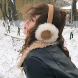 Bonnyshow Korea Women's Wool Warm Earmuffs Solid Plush Outdoor Skiing Cycling Windproof Cold Ear Muffs Women Anti-freezing Earmuffs Winter