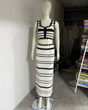 Bonnyshow  Summer Backless Slip Top High Waist Skirt Two Piece Suit Bohemian Holiday Outfits 2025 Knitted Striped Beach Skirt Sets Women