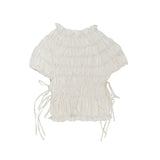 Bonnyshow  Pleated Women's T-shirt Chic Lace Up Round-neck Short Sleeve Female Crop Tops Summer Lady Streetwear Outerwear Street Tops