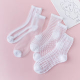 Bonnyshow 5 pairsFashion Kawaii Women Socks Sexy Lace Mesh Fishnet Socks Mixed Transparent Stretch Elasticity Ankle Net Yarn Thin Sox