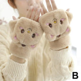 Bonnyshow New Cute Knit Mittens Plush Fingerless Gloves Flip Half Finger Driving Glove Winter Soft Warm Thick Gloves For Women Girl