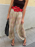 Bonnyshow  Summer Women's Flower Printed Long Pants Fashion Loose Pleated Female Wide Leg Trousers Casual New Chic Lady Pants Street