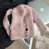 Bonnyshow Y2K Rabbit Ears Plush Hat for Women Winter Warm Fluffy Fur Balaclava Cap Solid Color Lady Girls Ear Protection Beanie Caps 바라클라바