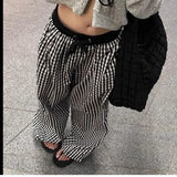 Bonnyshow Vintage Baggy Plaid Pants Woman Y2k Casual Sports Korean Fashion Wide Leg Trousers Jogging Harajuku High Waist Pantalones