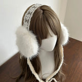 Bonnyshow Lace Bow Earmuffs Winter Warm Thickened Women Kawaii Japanese JK Tape Ear Protection hairband Cycling Earbags Y2k Accessories
