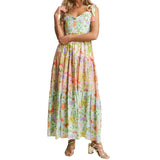 Bonnyshow  Women s Boho Floral Print Sleeveless Dress with Tie-Up Straps and Backless Design Perfect for Summer Beach Parties and