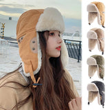 Bonnyshow Fluffy Fur Bomber Hat for Women Men Winter Thick Warm Plush Ushanka Cap Outdoor Windproof Ski Cycling Caps with Earmuff