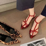 Bonnyshow  2025 Summer Womens Sandals  Fashion Pointed Toe Buckle Strap Narrow Band Low Heels Shoes Zapatos Mujer