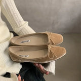 Bonnyshow  New Style Fashion Elegant Velvet Ballerina Shoes Woman Luxury Velour Ballet Flats Ladies Retro Round Toe Bowknot Shallow Loafers