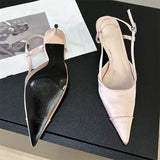 Bonnyshow  High Quality Satin Buckle Strap Women Pumps Sandals Fashion Shallow Thin Heels Pointed Toe Slingback Mules Shoes