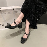 Bonnyshow  Spring Autumn Women Mary Jane Shoes Fashion Butterfly-knot Shoes Casual Low Heel Dress Street Style Shoes