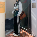 Bonnyshow Striped Sport Sweatpants for Women Black Harajuku Korean Fashion Casual Pants Hippie Streetwear Preppy Trousers Aesthetic