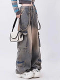 Bonnyshow Y2K Emo Korean Acubi Vintage Cargo Baggy Jeans Grunge Aesthetic Denim Wide Leg Pants Straight Trousers Women Oversize Clothes