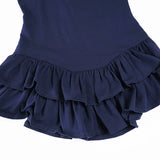 Bonnyshow  Preppy Style Women Layered Mini Dress Turndown Collar Buttons Short Sleeve Shirt Dresses Casual Dark Blue Streetwear