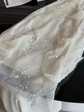 Bonnyshow  French style heavy industry flower brooch hanging neck chiffon dress women's summer diamond studded fairy dress for women