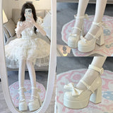 Bonnyshow  New Spring Autumn Fashion Elegant High Heel Waterproof Table Women's Shoes Lolita Style Sweet and Cute Pumps  for Lady