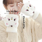 Bonnyshow New Cute Knit Mittens Plush Fingerless Gloves Flip Half Finger Driving Glove Winter Soft Warm Thick Gloves For Women Girl