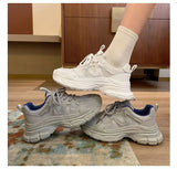 Bonnyshow  Spring Autumn New Women's Mesh Shoes Breathable thick soled non slip footwear Fashion white sneakers casual comfort ladies shoes