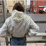 Bonnyshow  Chic Striped Printed Hooded Jacket For Wowem Fashion Flared Sleeves Zipper Pocket Waist Loose Coat Lady Autumn Casual Outerwear