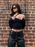 Bonnyshow Autumn Fashion Casual Slim Solid Removable Sleeves Halter T Shirt For Women New Streetwear Wild Basic Female Top Hot