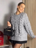 Bonnyshow New Hollow Out Braid Knitted Women's Pullover Fashion Casual Loose Solid Color Sweater Women Retro Soft Comfortable Sweaters