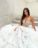 Bonnyshow Luxury Sparkle Rhinstone Evening Dresses Big Volume Layered Tulle Ball Gowns Bridal Party Dress Beaded Evening Gowns